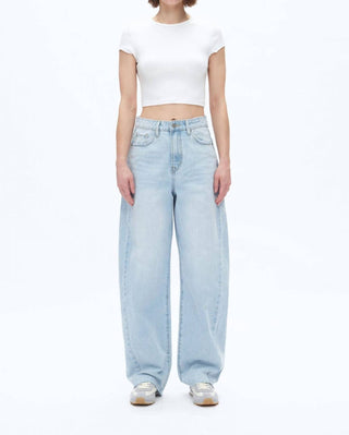 Bayeas - Super High Rise Pieced Barrel Leg Denim Jeans