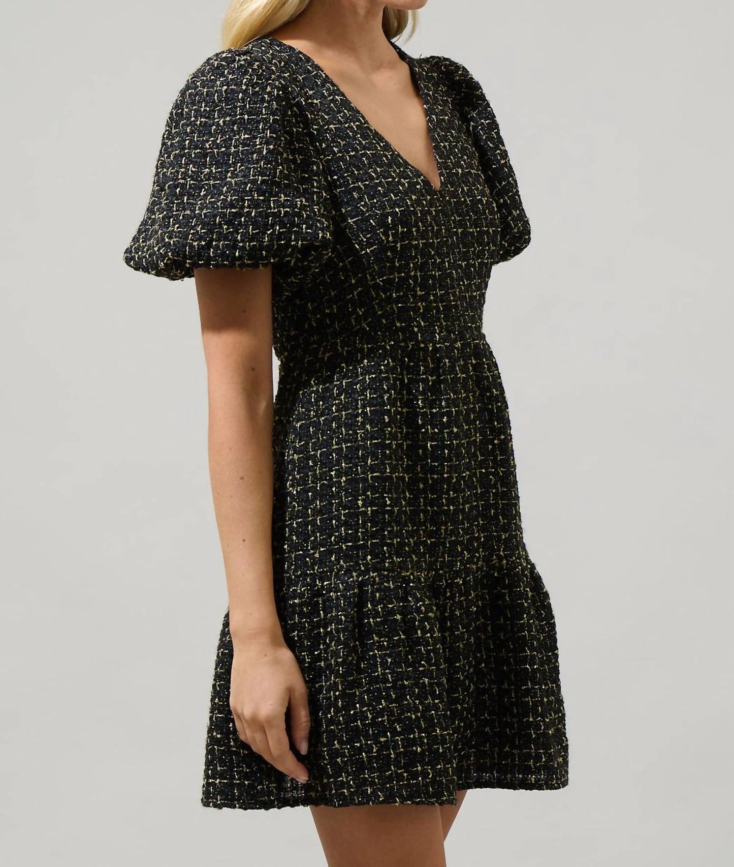 Sugarlips - Puff Sleeve Tweed Mini Dress