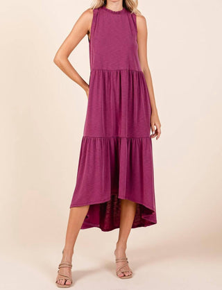 Mittoshop - Ruffle Mock Neck Hi Low Maxi Dress