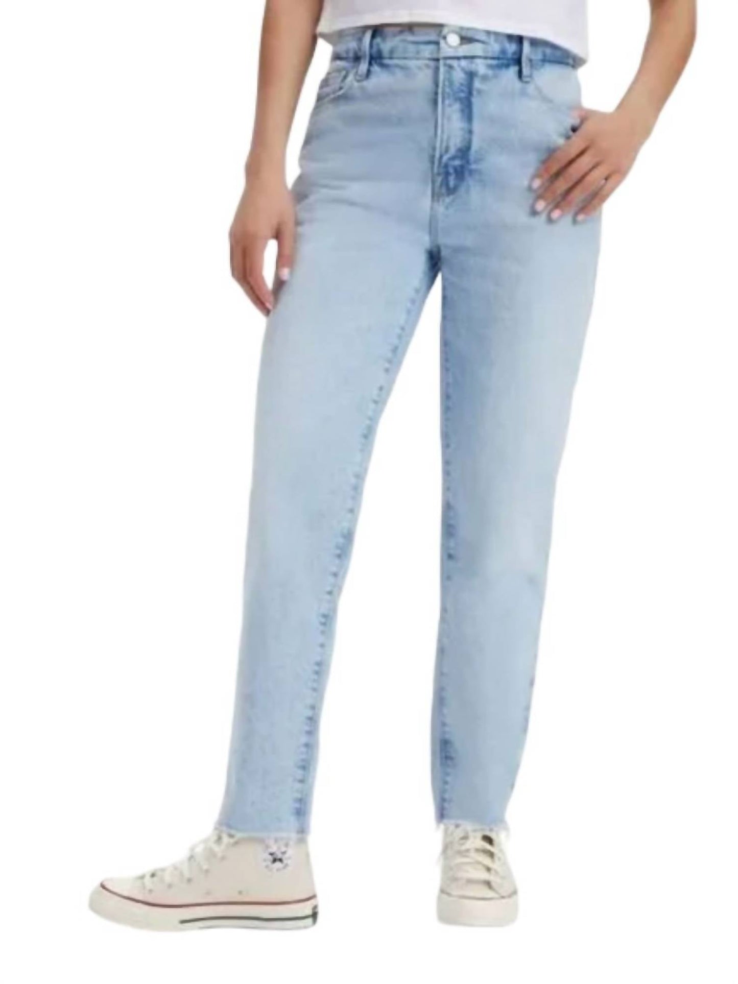 Good American - High Waist Raw Hem Slim Jeans
