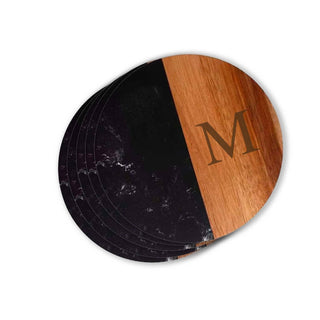Creative Gifts International - Conjunto de 4 bases para copos redondas de mármore e madeira de acácia