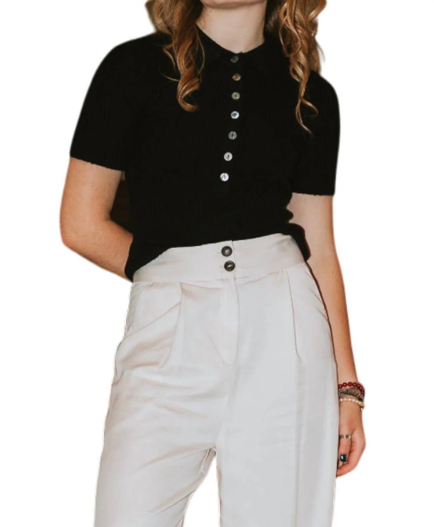 7115 By Szeki - Molly Collared Short Sleeves Top