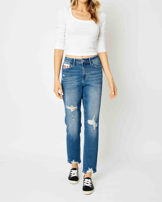 Judy Blue - Calça jeans boyfriend de cintura alta com bolso para moedas
