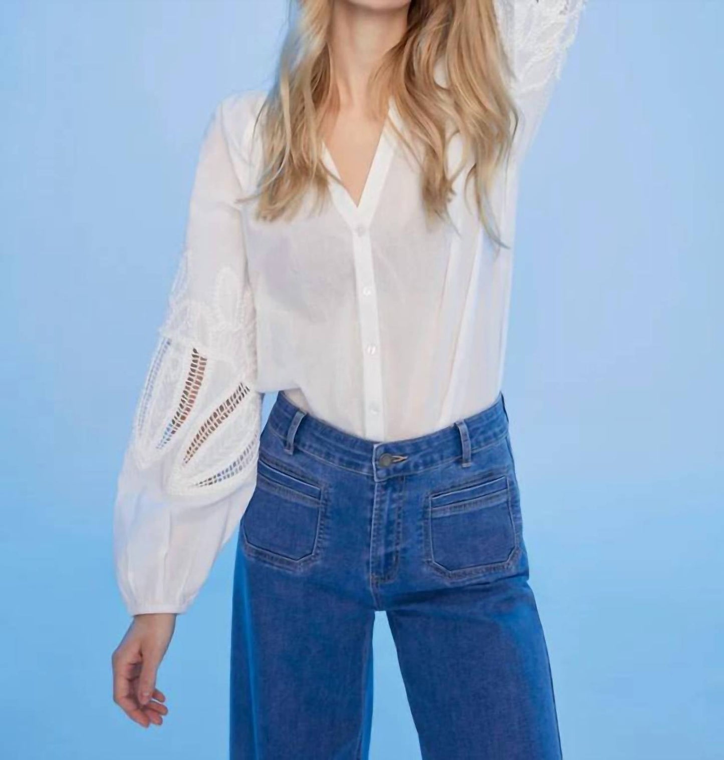 Charlie B - Cotton Button-front Blouse With Embroidery