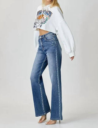Risen - Calça Jeans Cintura Alta com Bolsos