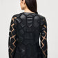 Joseph Ribkoff - Faux Leather Geometric Laser Cutout Jacket