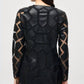 Joseph Ribkoff - Faux Leather Geometric Laser Cutout Jacket