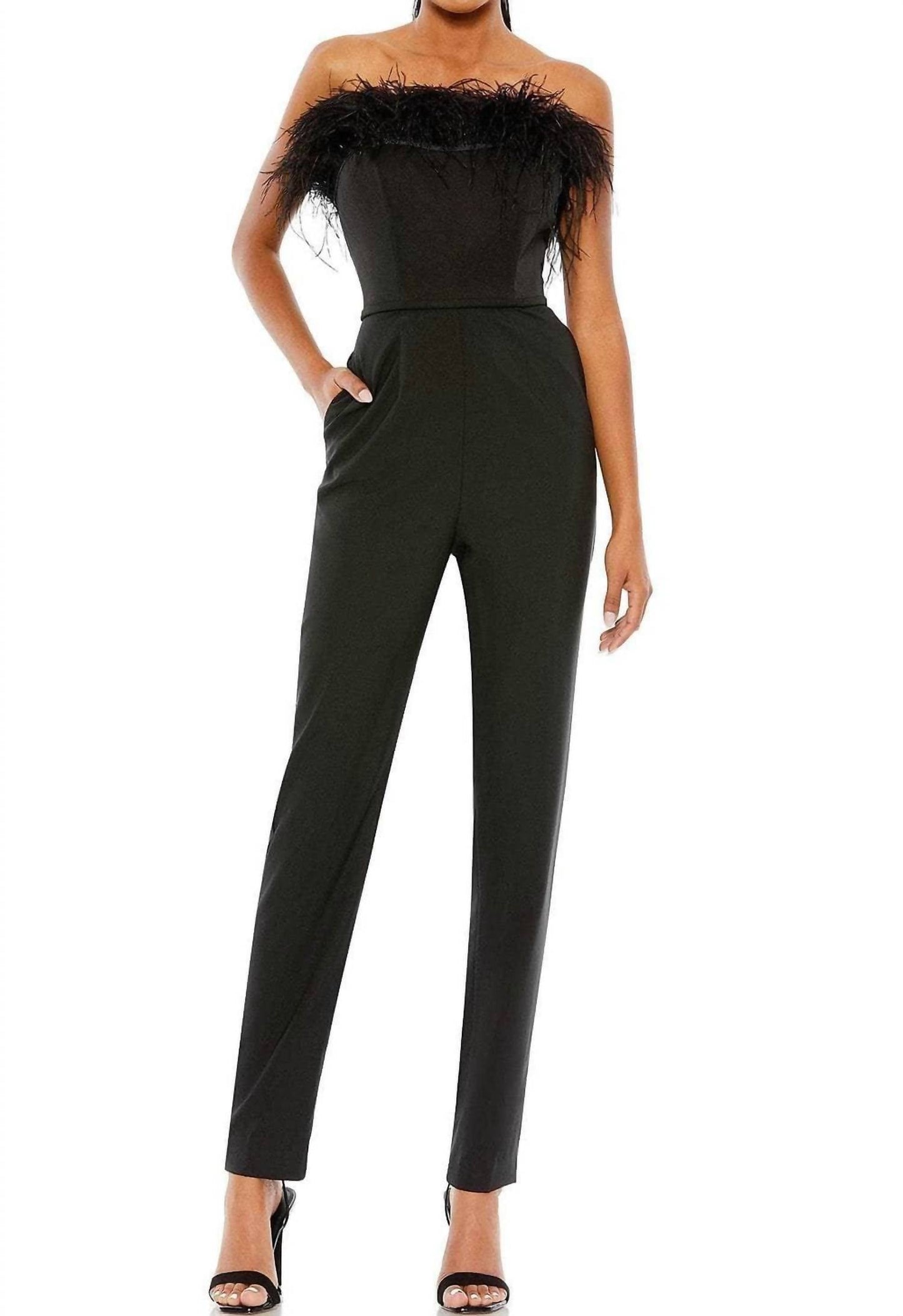 Mac Duggal - Feathered Strapless Formal Jumpsuit