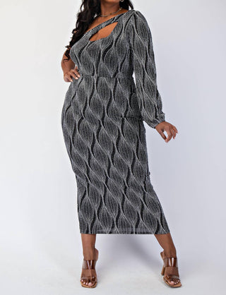 The Curve La - Plus Size Glitter Knit One Shoulder Dress With Cutout