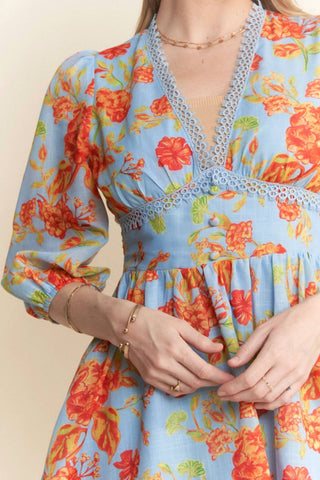 Davi & Dani - Floral Color Block Mini Dress