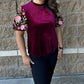 Thml - Embroidered Velvet Puff Sleeve Top