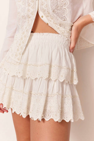 Loveshackfancy - Ruffle Mini Pearl-embellished Skirt