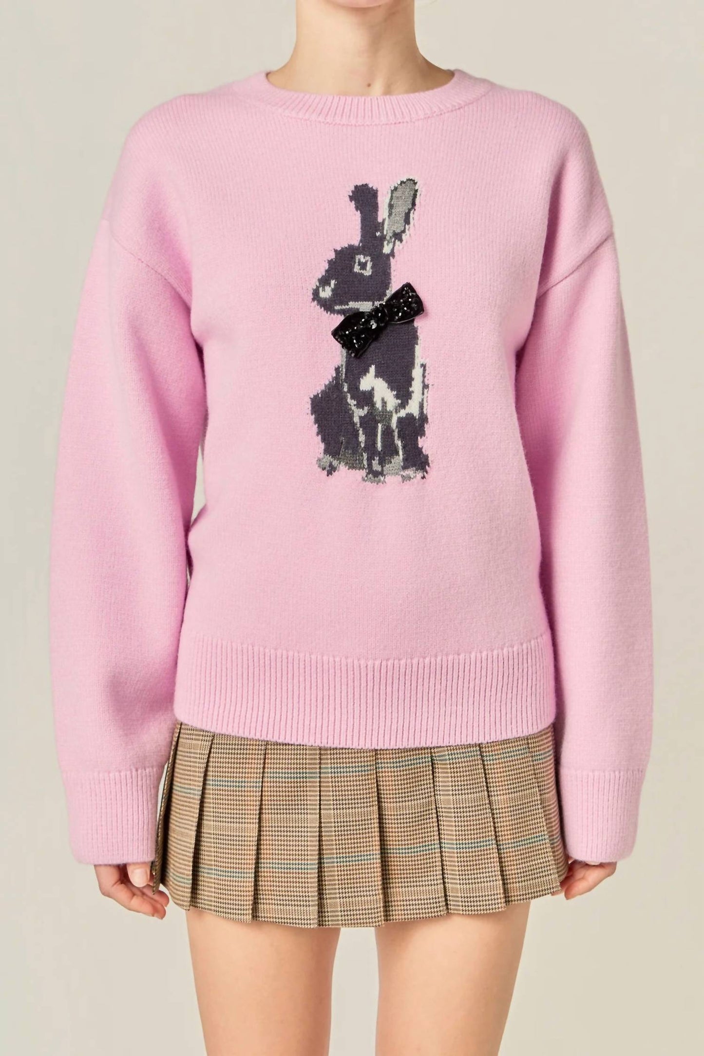 2.7 August Apparel - Bunny Rhinestone Bow Sweater