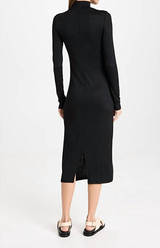 Rag &amp; Bone - Vestido midi com decote em V, gola alta, canelado, costas abertas e fenda