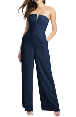 Dessy Collection Strapless Crepe Jumpsuit in Midnight at Nordstrom, Size 6