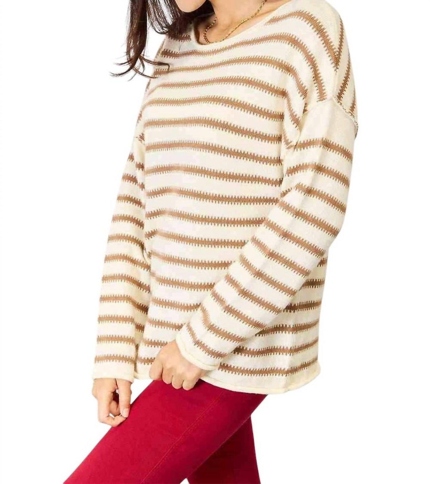 Double Take - Chic Striped Boat Neck Sweater