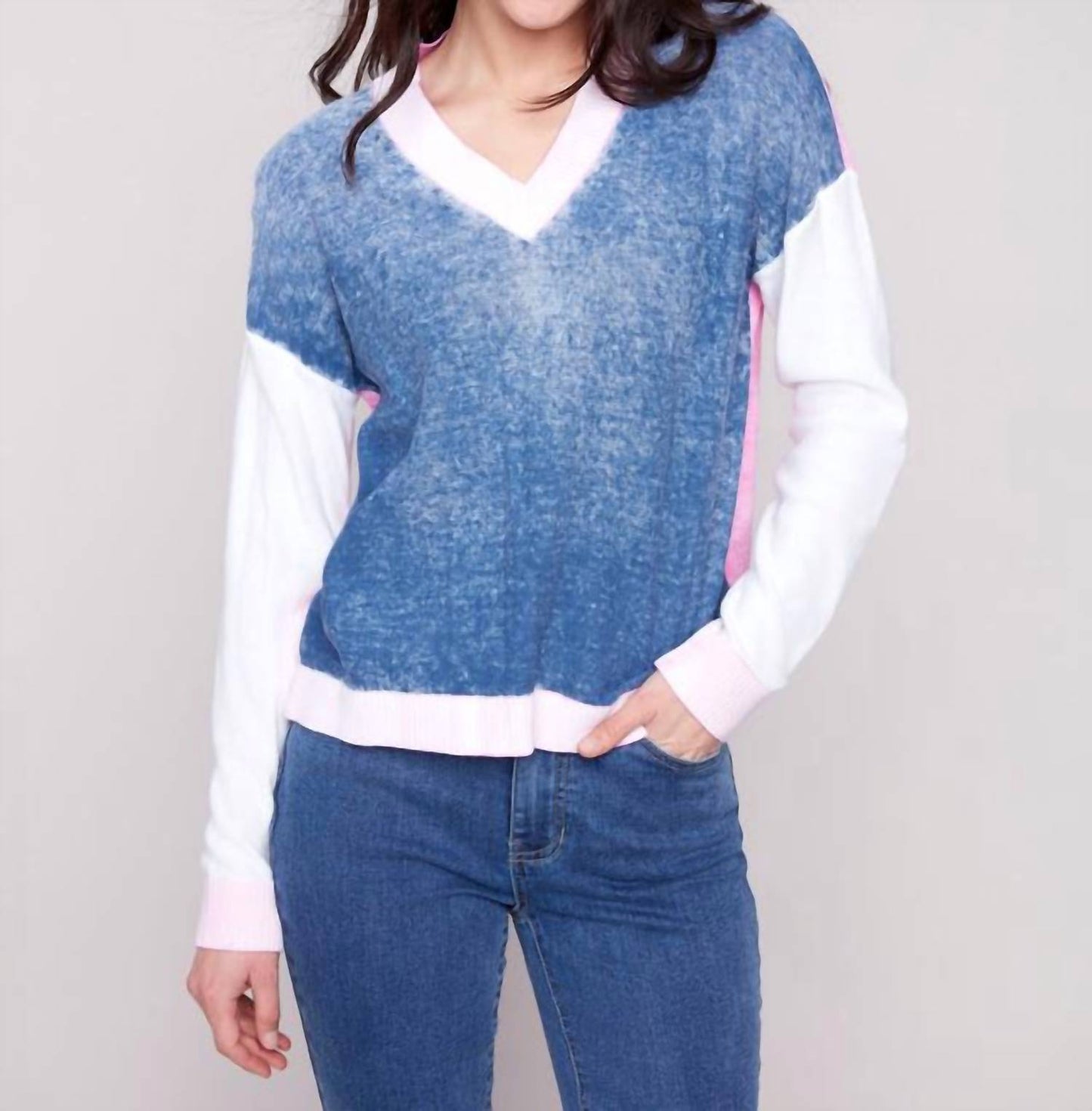 Charlie B - Drop Shoulder V Neck Sweater