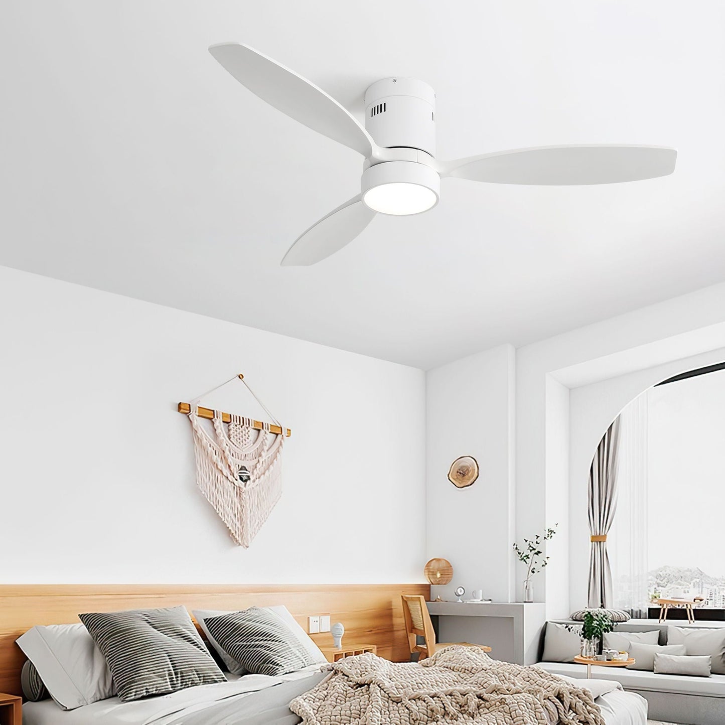 Indoor/Outdoor Ceiling Fan with Reversible DC Motor, LED Light - White