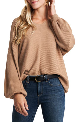 1.state Women's Rib-Knit Bubble Sleeve Long Sleeve Sweater
