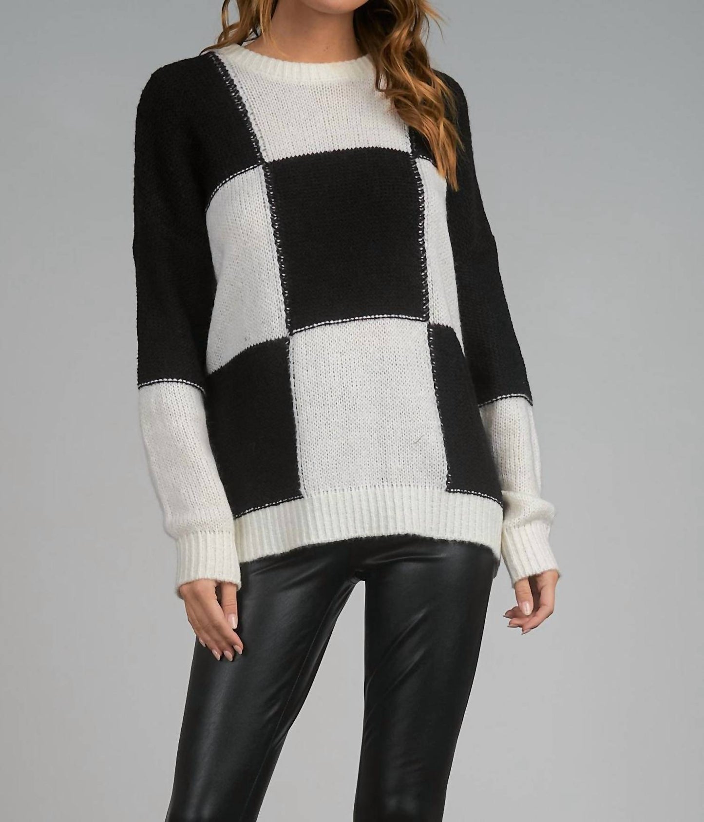 Elan - Checkerboard Crewneck Sweater