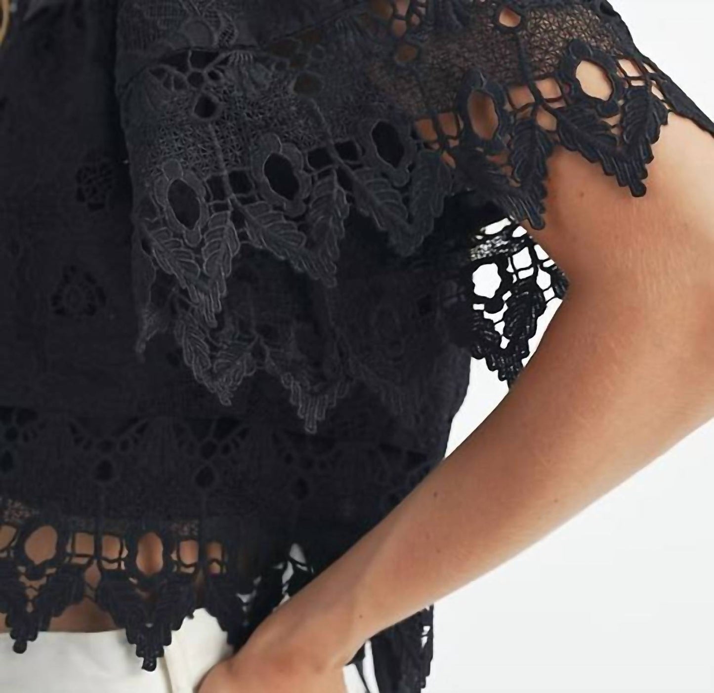 Mable - Square Neck Crochet Lace Top With Double Bow Tie