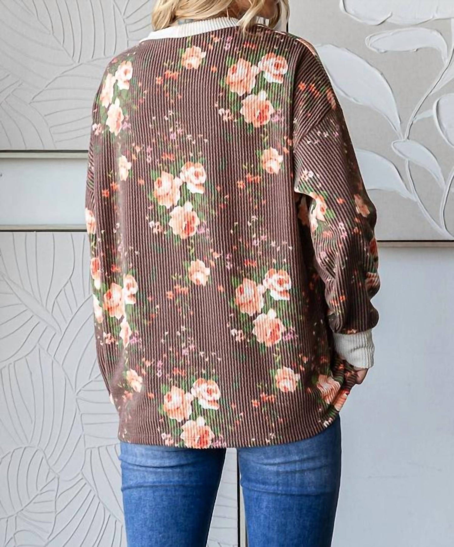 7Th Ray - Cozy Floral Drop Shoulder Top