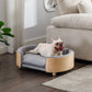 Scandinavian Style Elevated Dog Bed Pet Sofa Velvet Cushion Mid Size Light Grey