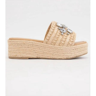 Soda - Women's Rhinestone Raffia Platform Sandals