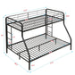 Modern Twin Over Full Metal Bunk Bed with Trundle and Dual Side Ladders