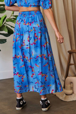 Trendsi - Davi & Dani Printed Smocking Waistband Ruffled Maxi Skirt