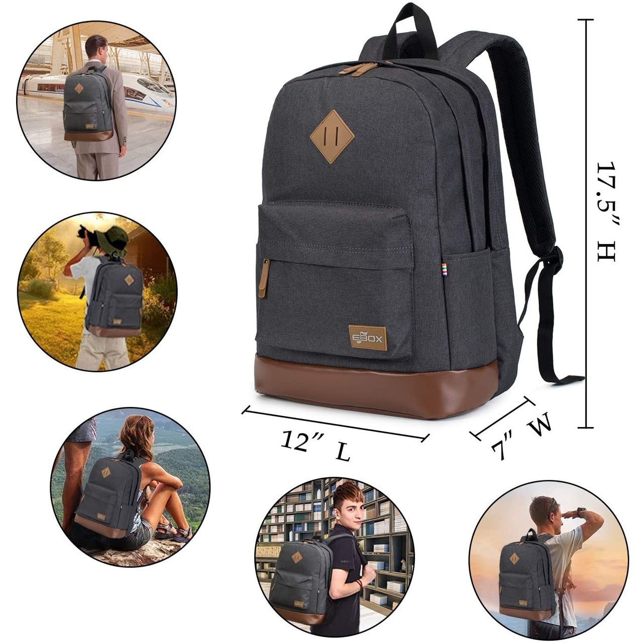 Mochila de viagem Ebox Classic com compartimento para laptop e armazenamento para tablet de 15,6"