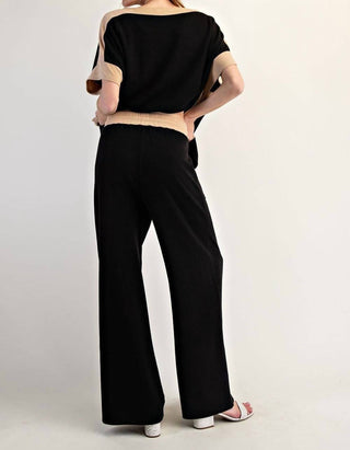 Ee:Some - Contrast Waist Straight Leg Pants