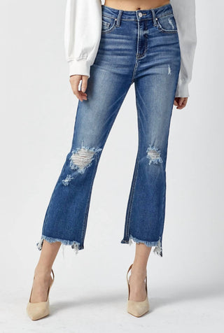 Risen - Calça Jeans Crop de Cintura Alta com Barra Mastigável