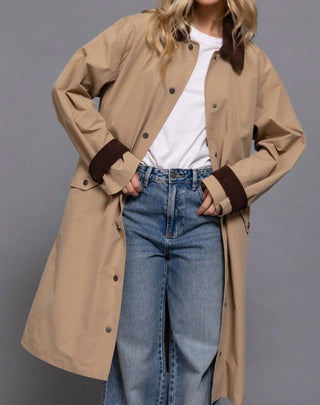 Active Usa - Contrast Collar Long Trench Coat