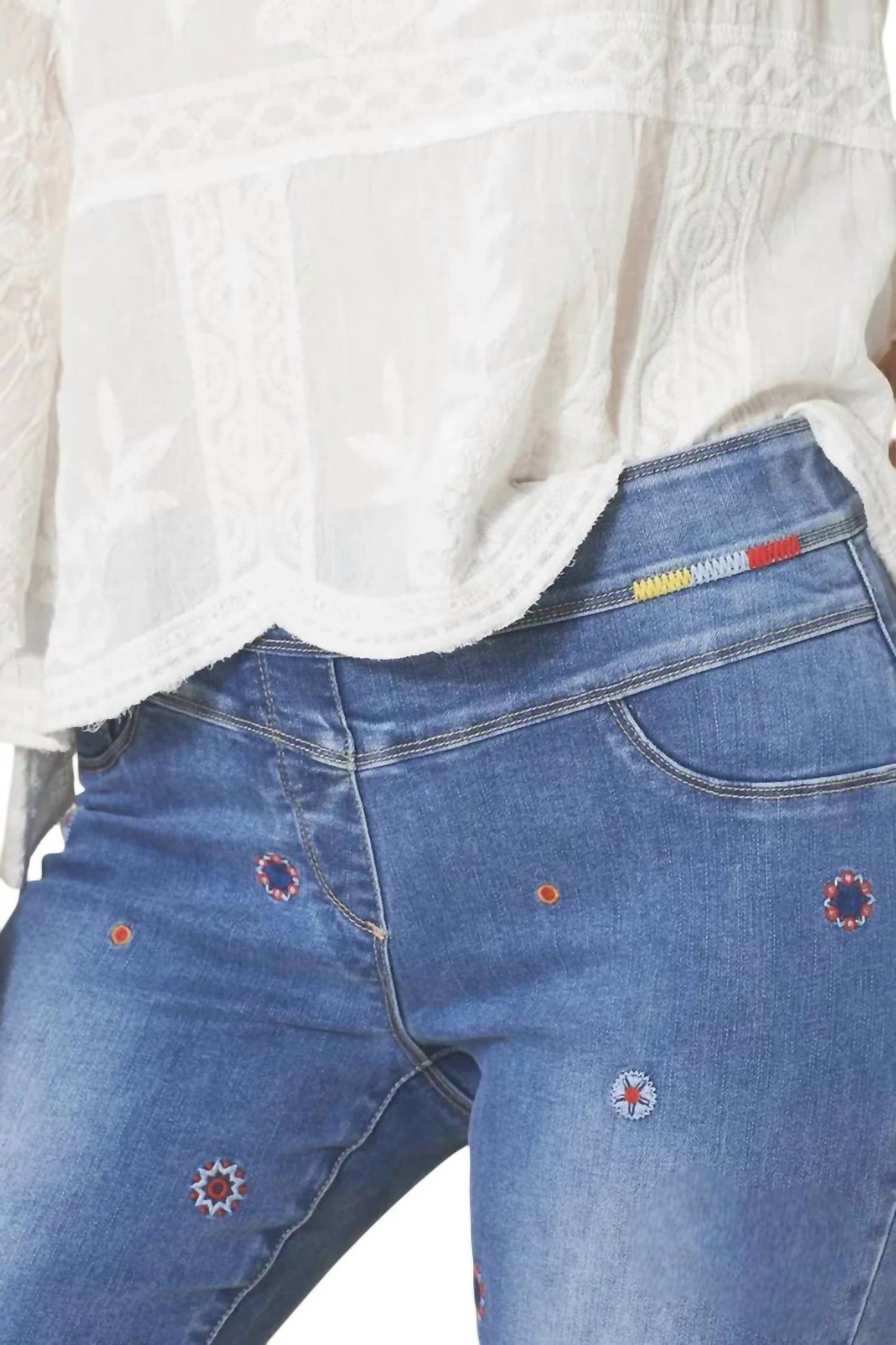 Coco + Carmen - Asra Tummy Control Embroidered Denim Capris