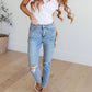Judy Blue - Mid Rise Control Top Distressed Skinny Jeans