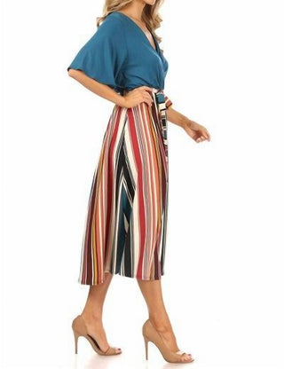 Chris & Carol - V-neck Striped Midi Dress - Plus