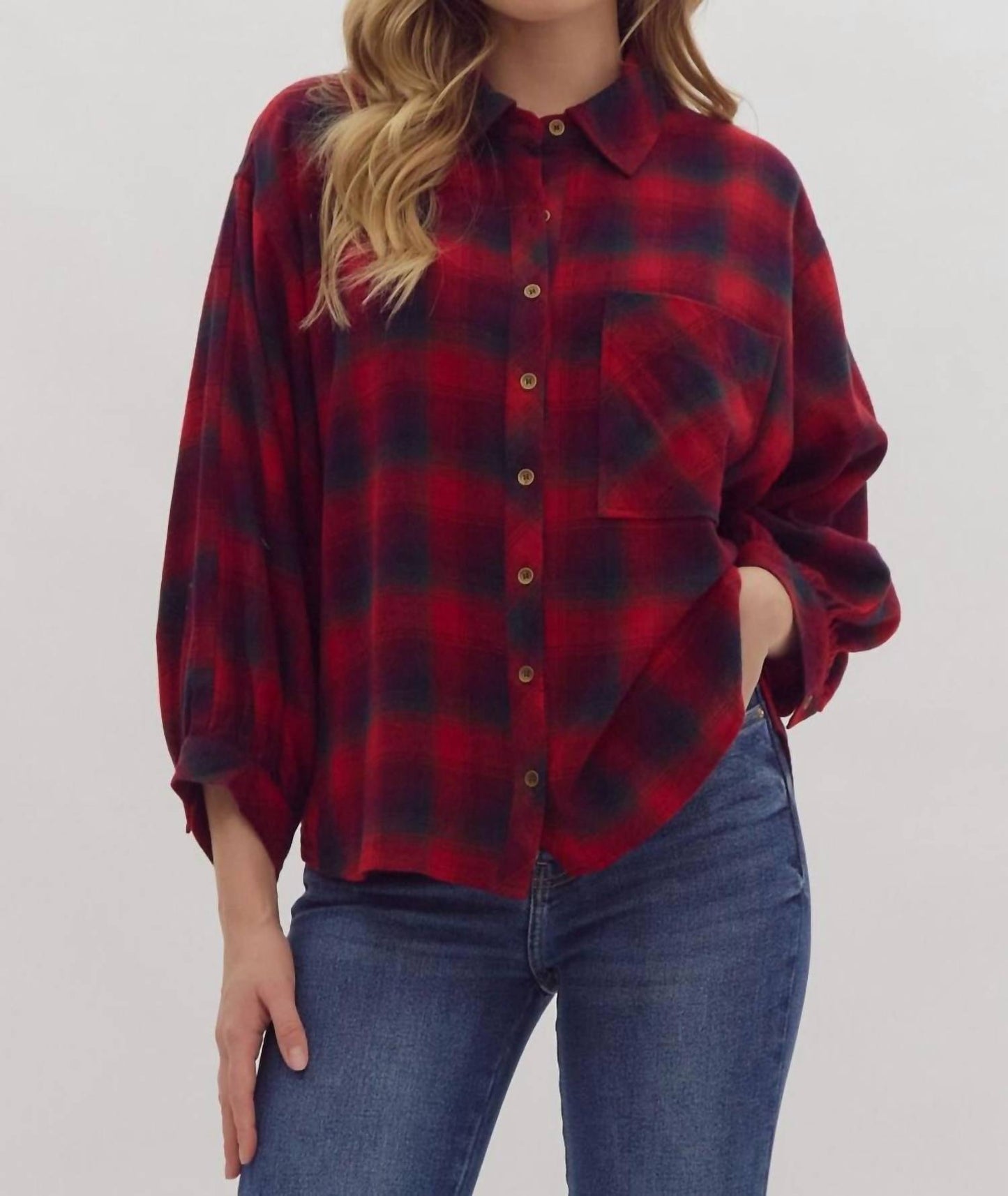 Entro - Plaid Button Up Top