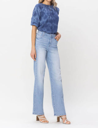 Judy Blue - Calça jeans de cintura alta com detalhes de bolso e perna larga