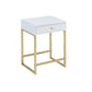 Coleen White & Brass Finish Accent Table with Drawer