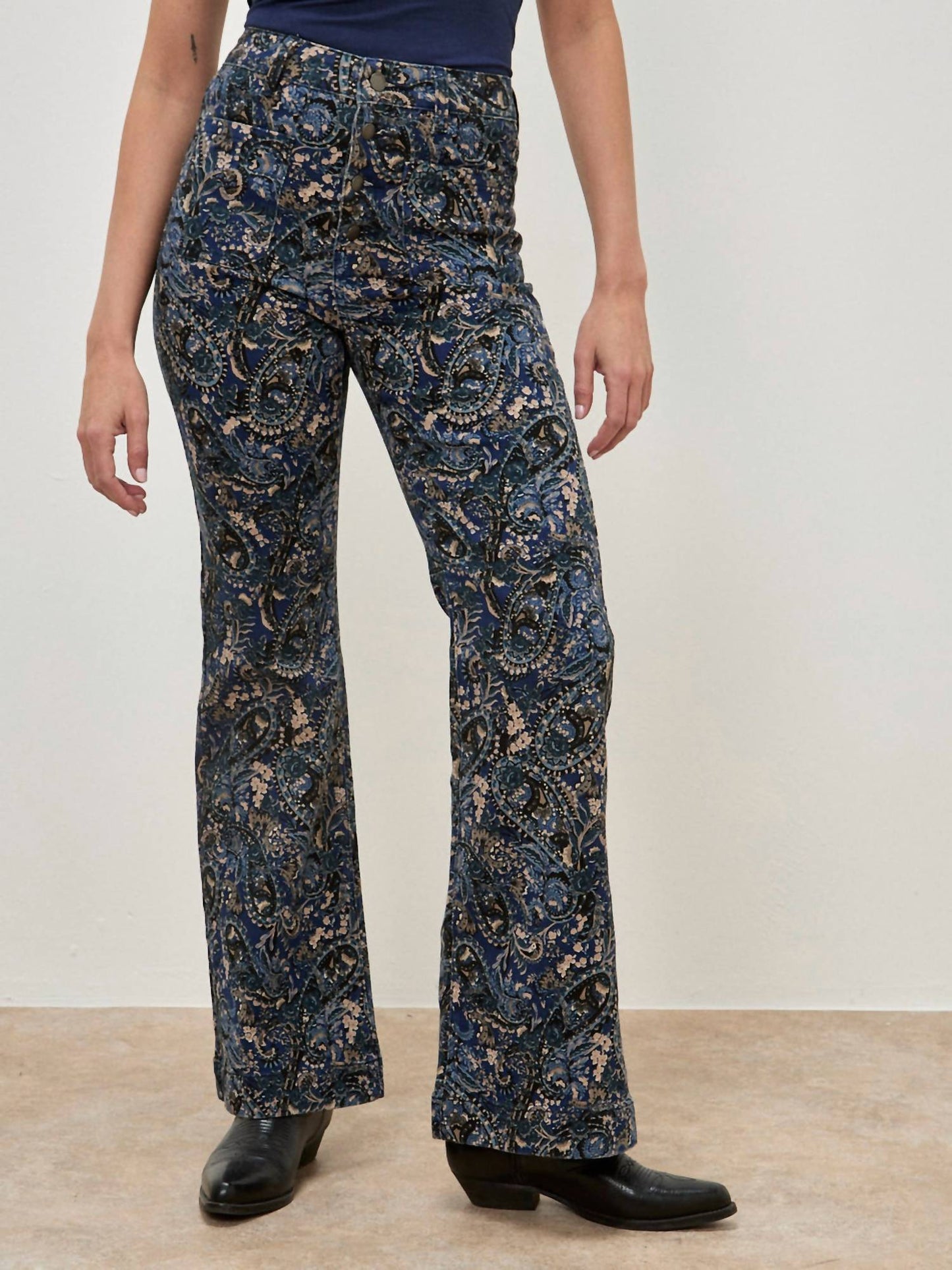 Apricot - Paisley Print Kick Crop Flare Jeans
