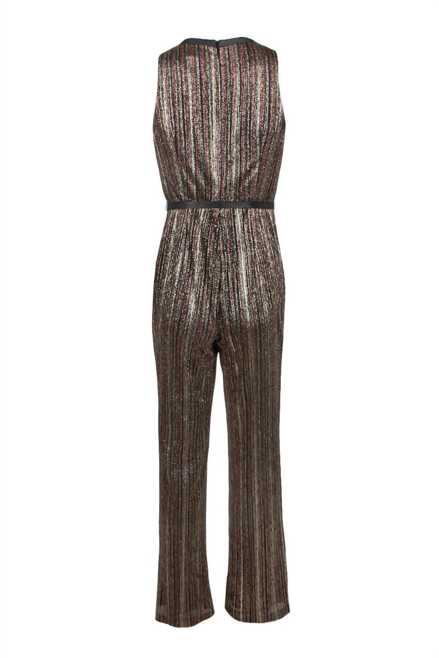 Aidan By Aidan Mattox - Sleeveless Piping Detail Tie Metallic Lurex Jumpsuit