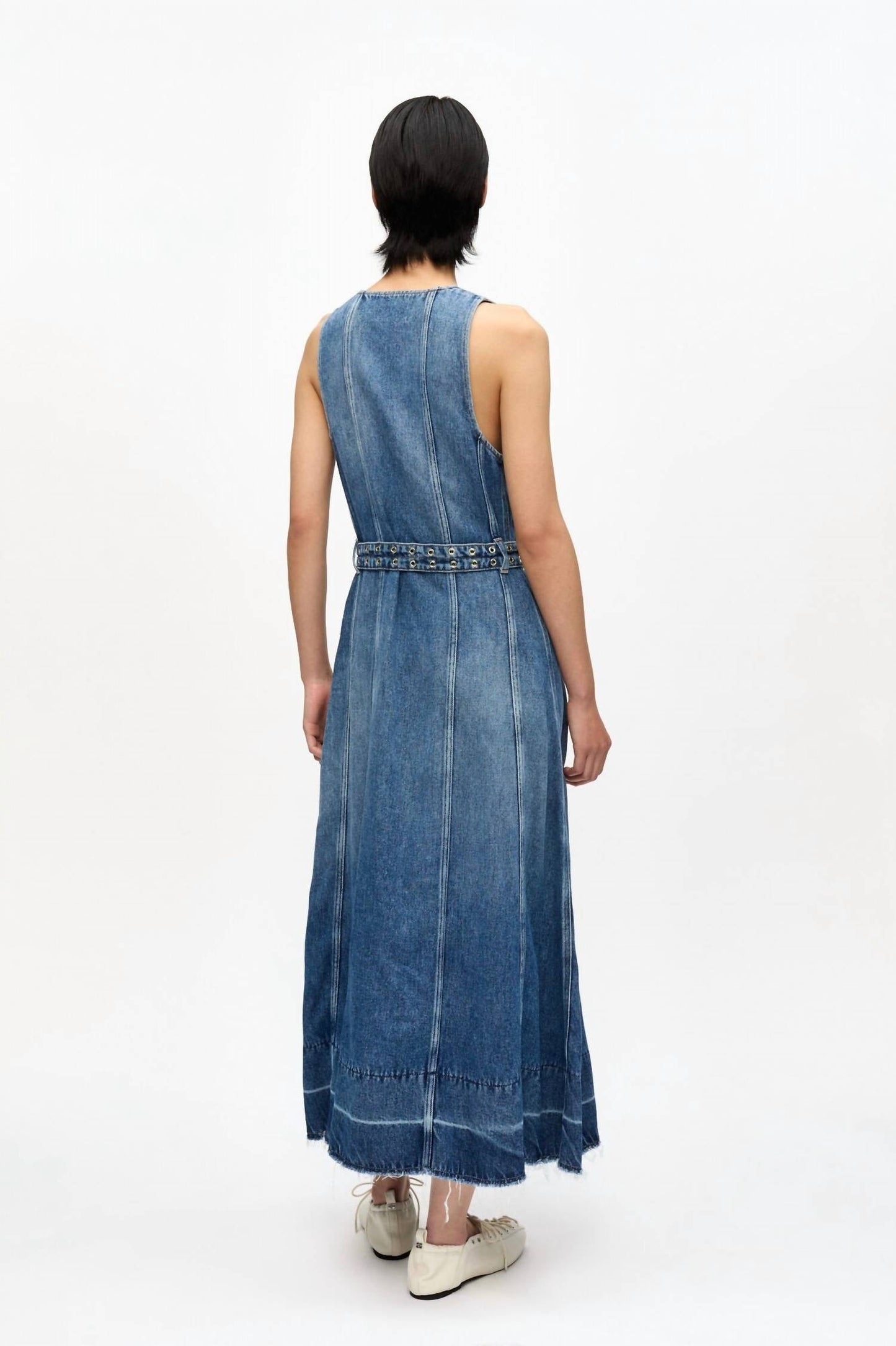Ganni - Light Denim Belt Midi Dress
