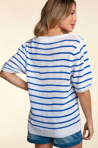 Haptics - Blusa listrada bordada fofa America