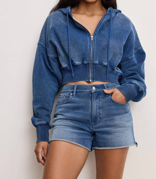 Good American - Moletom com capuz Jeanius com zíper