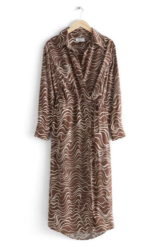 'Other Stories Long Sleeve Asymmetric Wrap Midi Dress - Brown