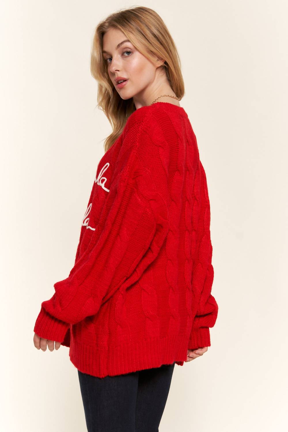 A Thousand Words - Falalala Letter Embroidery Holiday Sweater