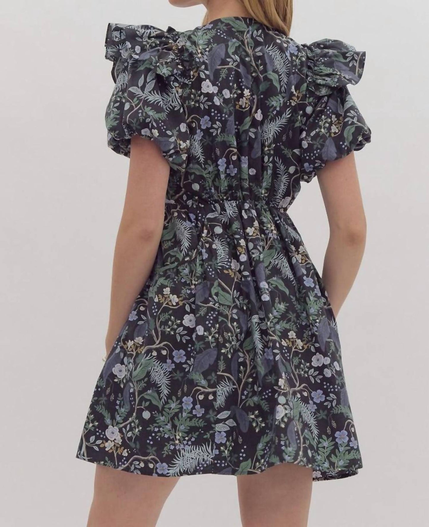 Entro - Floral Puff Sleeve Short Dress