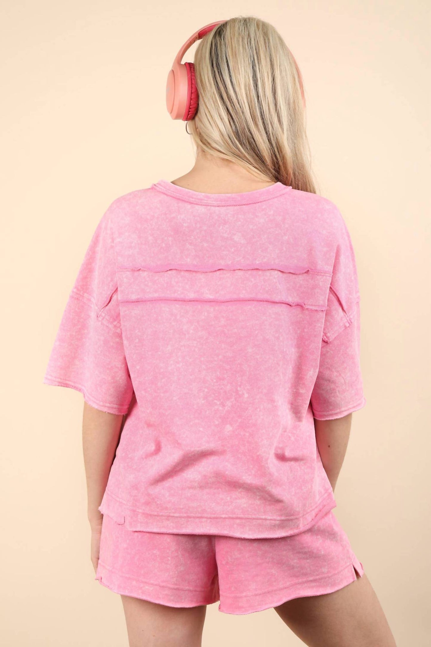 Very J - Mineral Washed Comfy Knit Top & Shorts Set