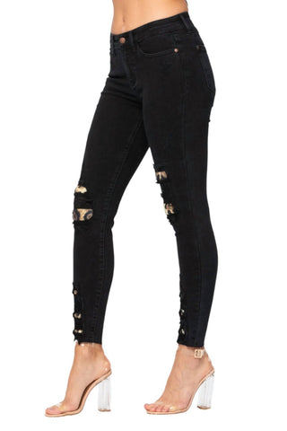 Judy Blue - Calça jeans skinny de cintura média com estampa de leopardo